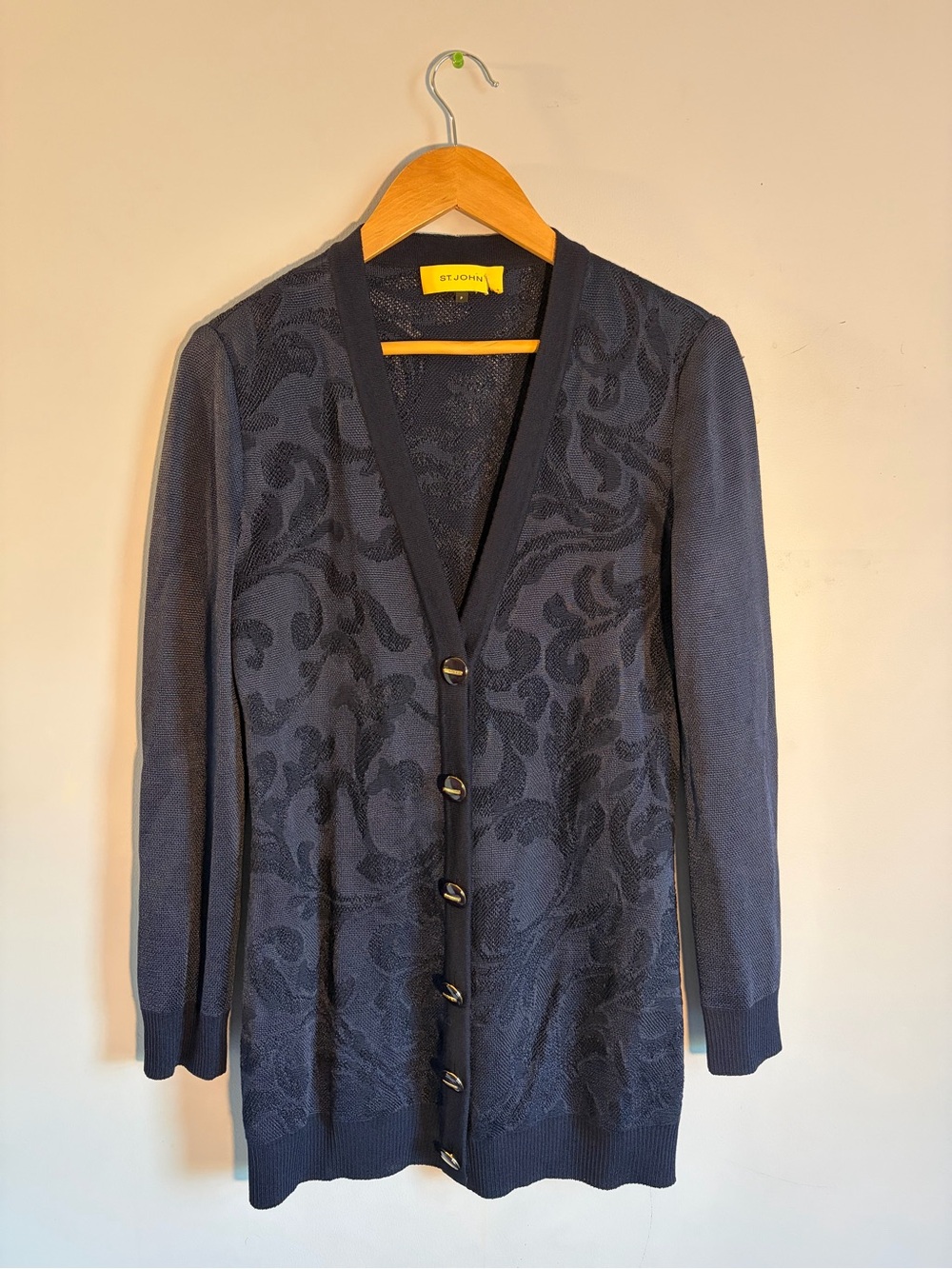 St. John Navy Textured Knit Cardigan